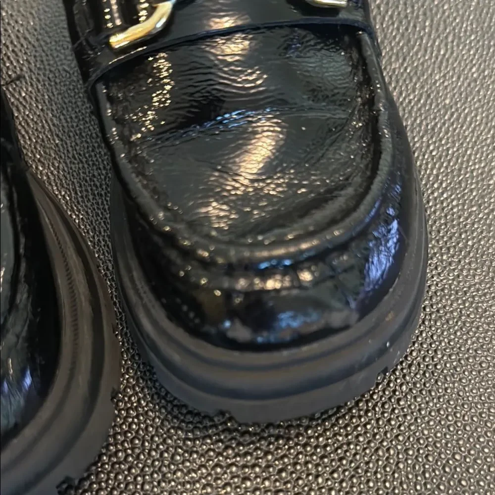 Zara Black and Gold Loafers with Chunky Platform size 9/ 25